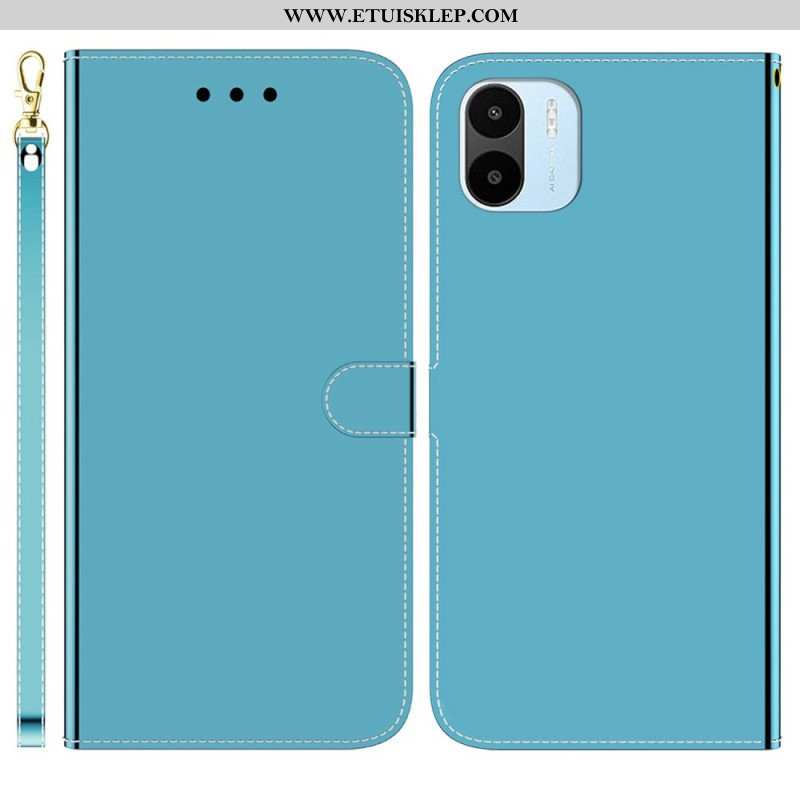 Etui Folio do Xiaomi Redmi A1 Sztuczna Lustrzana Skóra Z Paskiem